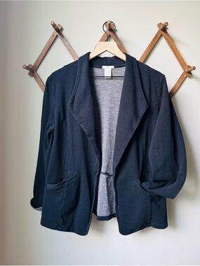 Matty M Black Knit Boyfriend Blazer Cardigan Jacket with Gray Interior Size Lg